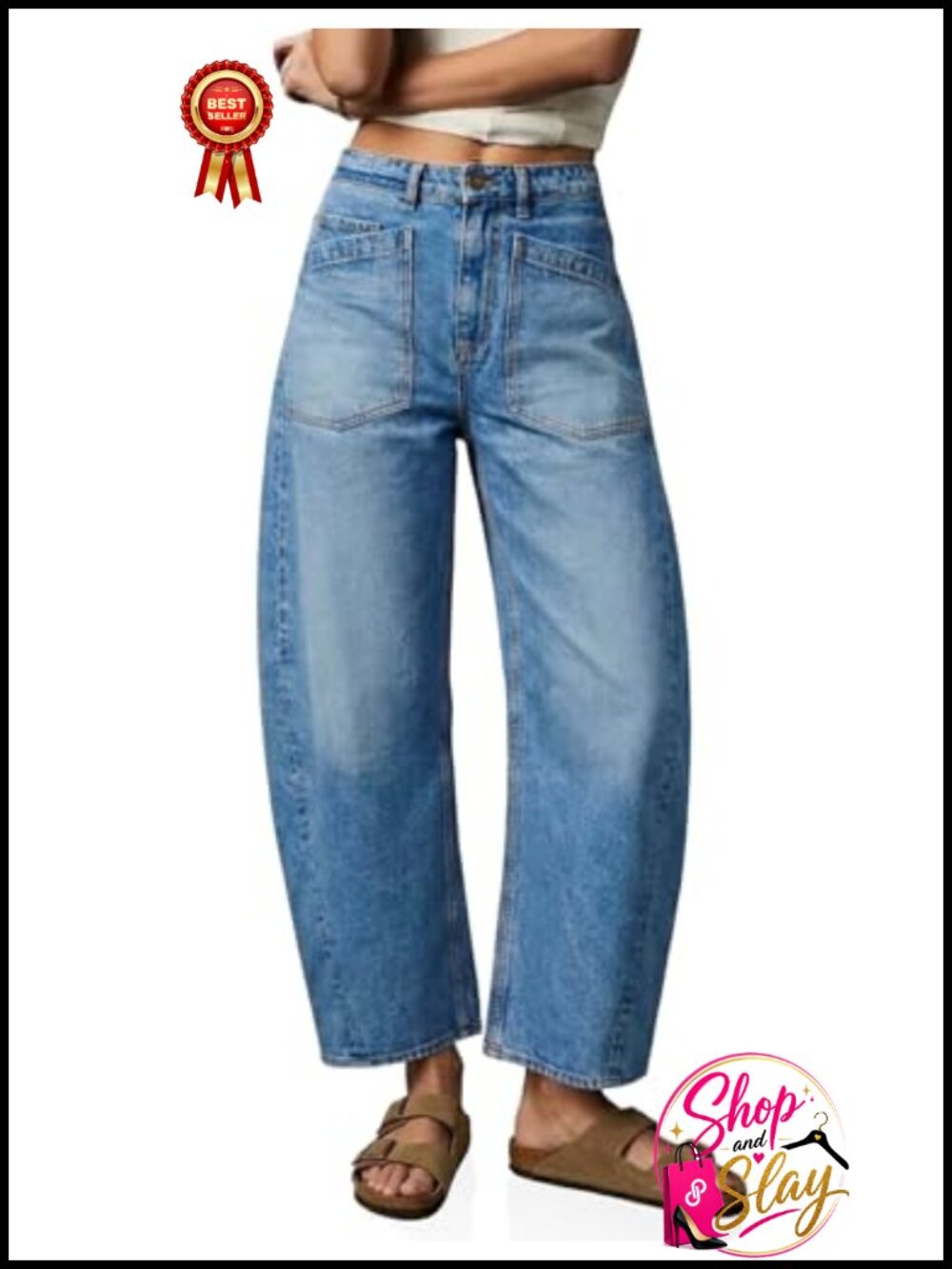 High Waisted Barrel Jeans Cropped Wide Leg Boyfriend Denim Pants